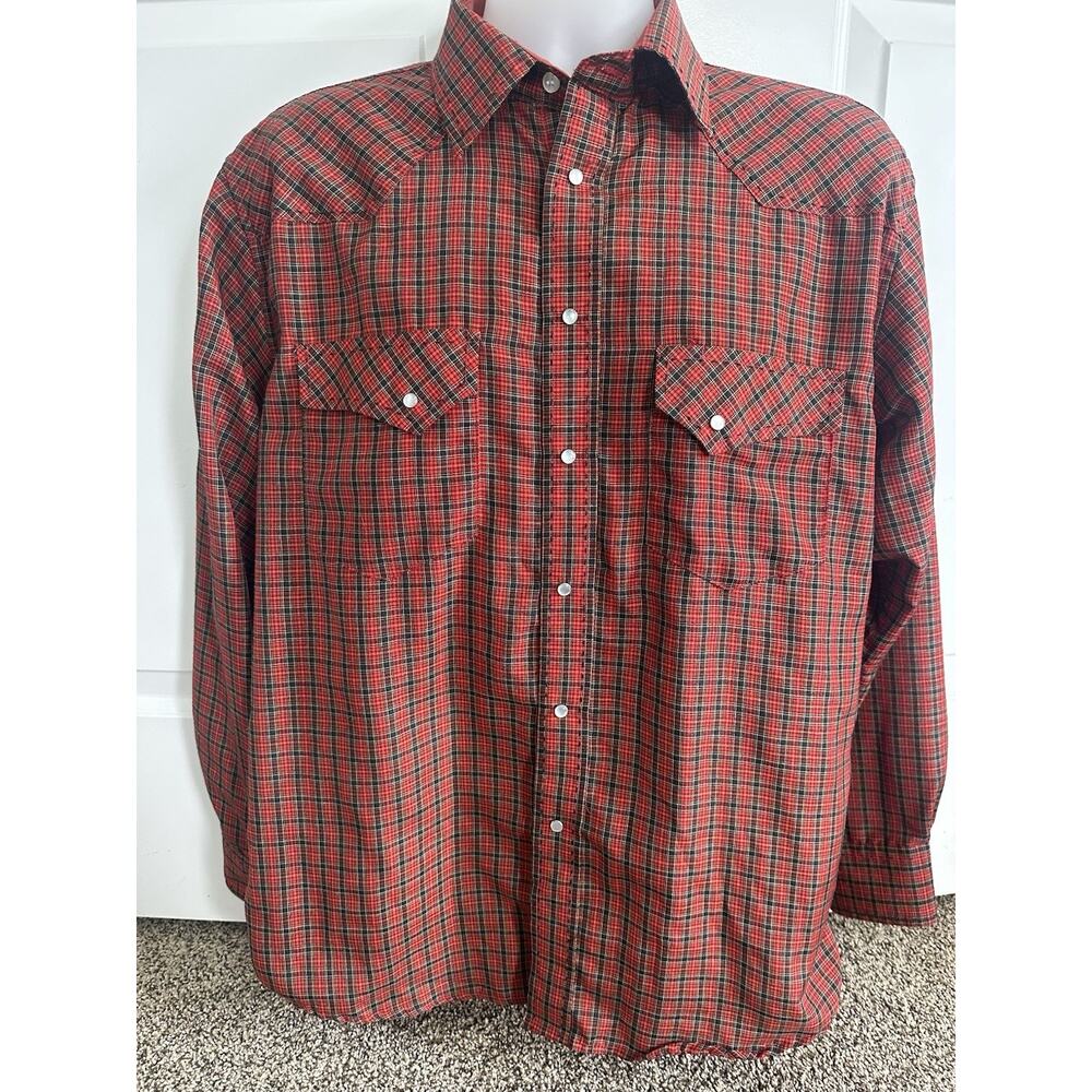 NWOT Men's Cowboy Legend Pearl Snap Shirt Size L Long Sleeve Red Plaid Blend